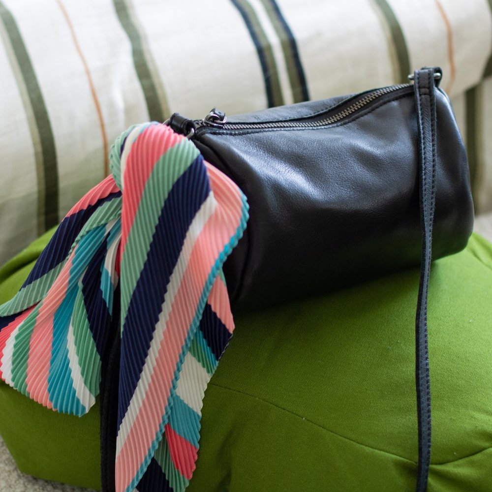 Leather Cylindrical Round Black Crossbody Bag